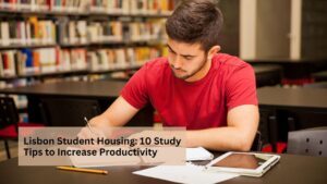 Student studying at student accommodation Lisbon.