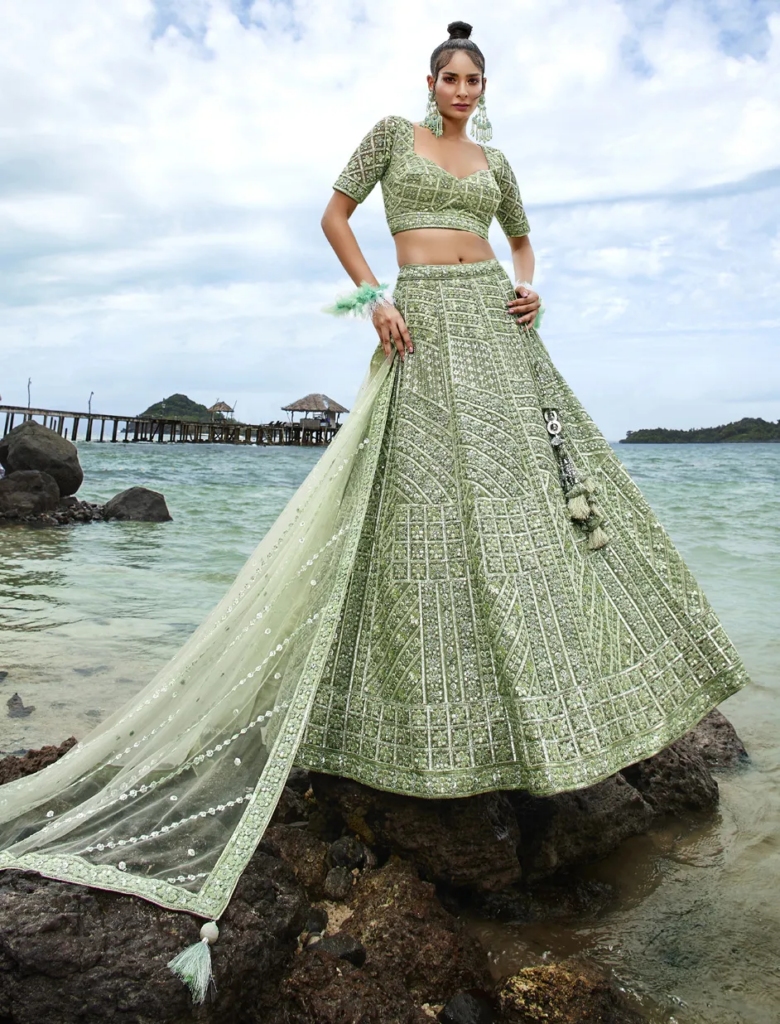 net-bridal-lehenga-in-green-with-sequence-work