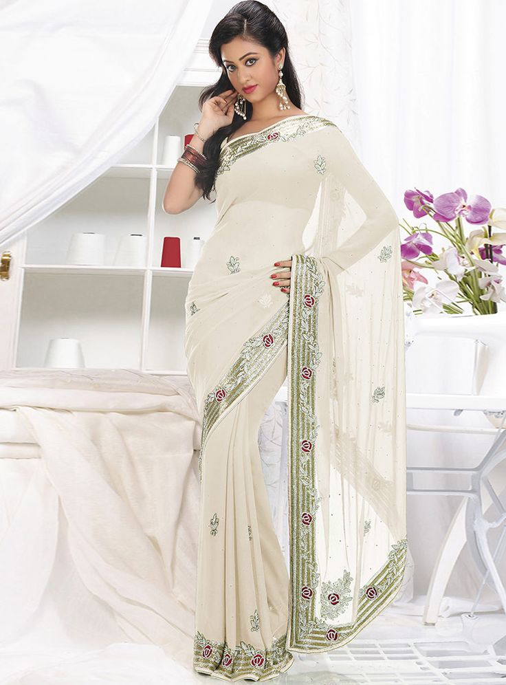 white georgette saree