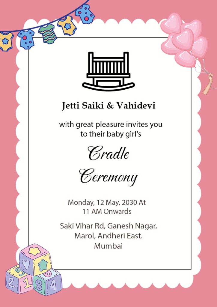 Invitation for a cradle ceremony